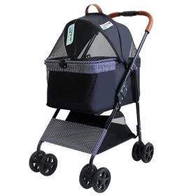 Portable Pet Stroller Cat Trolley, Dog Travel Cart Pram Shockproof Pet Detachable Strolling Cart, Puppy Pushchair Four-Wheeled (Color: black)