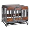 46in Heavy Duty Dog Crate, Furniture Style Dog Crate with Removable Trays and Wheels for High Anxiety Dogs